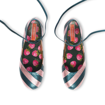 La Doublej Metallic Stripe Ballet Flats In Acquamarine