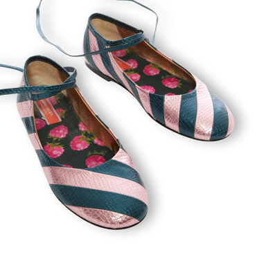 La Doublej Metallic Stripe Ballet Flats In Acquamarine
