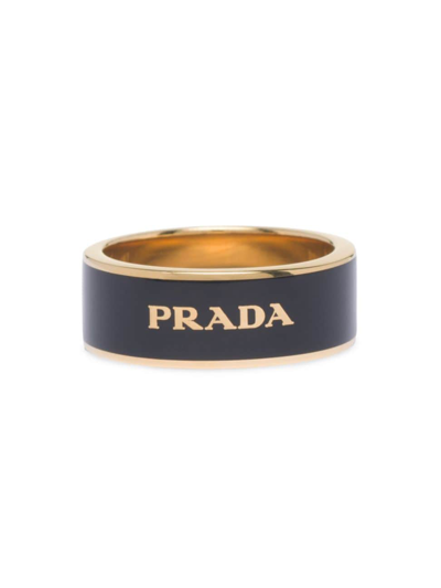 Shop Prada Women's Enameled Metal Ring In Black