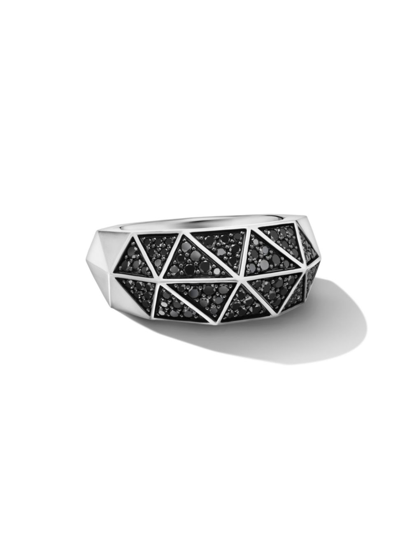 Shop David Yurman Men's Torqued Faceted Signet Ring In Sterling Silver In Black Diamond