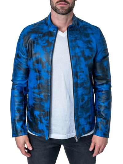 Shop Maceoo Men's Leather Lab Jacket In Blue