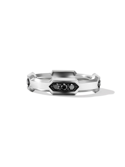 Shop David Yurman Men's Hex Station Band Ring In Sterling Silver In Black Diamond
