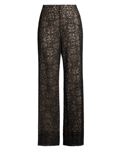 Shop Kobi Halperin Women's Piper Geometric Cotton-blend Chantilly Lace Flare Pants In Black
