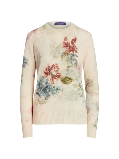 Shop Ralph Lauren Women's Embellished Cashmere Sweater In Butter Multi