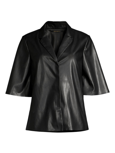 Shop Kobi Halperin Women's Leslie Faux Leather Blouse In Black