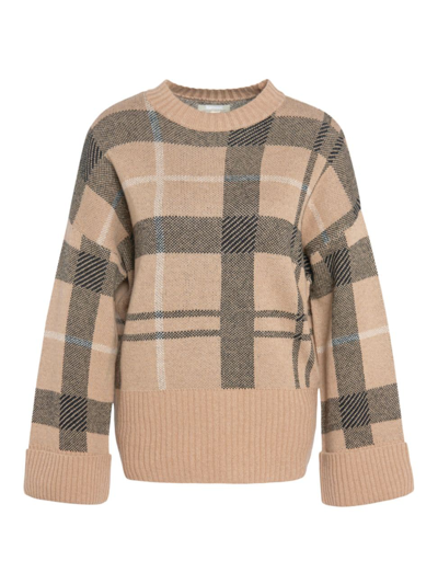 Shop Barbour Women's Adela Checked Wool-blend Crewneck Sweater In Neutral