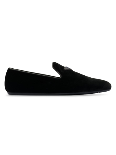 Shop Prada Men's Velvet Slip-on Shoes In Black