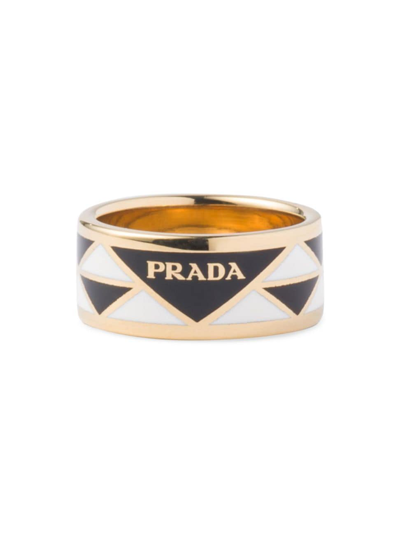 Shop Prada Women's Enameled Metal Ring In Black White