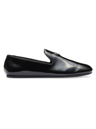 Shop Prada Men's Patent Leather Slip-on Shoes In Black