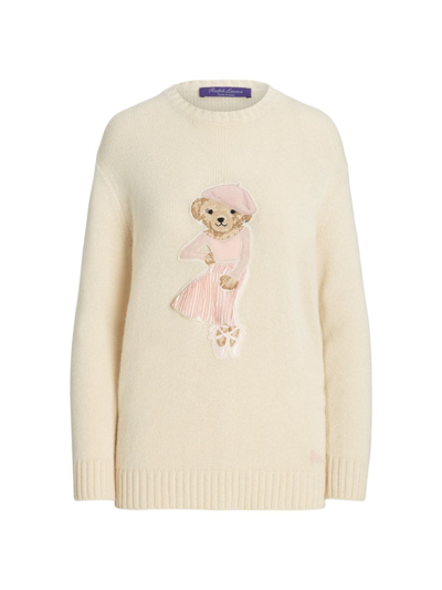 Shop Ralph Lauren Women's Cashmere Ballerina Bear Sweater In Butter
