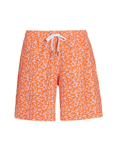 Shop Saks Fifth Avenue Men's Collection Geometric Swim Shorts In Tangerine