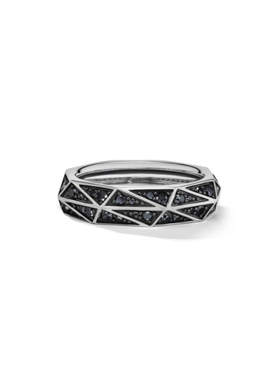 Shop David Yurman Men's Torqued Faceted Band Ring In Sterling Silver In Black Diamond
