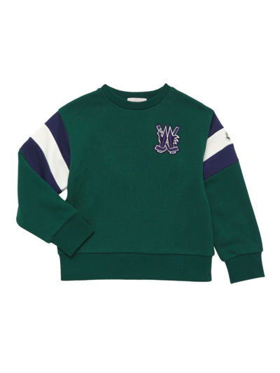 Shop Moncler Little Boy's & Boy's Logo Crewneck Sweatshirt In Green