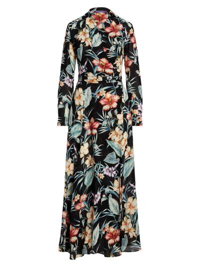 Shop Ralph Lauren Women's Floral Wrap Linen-blend Maxi Dress In Black Multi