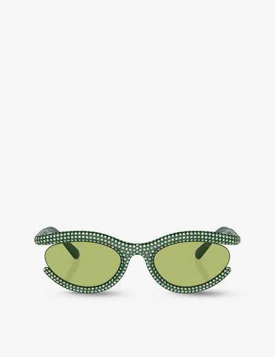 Swarovski Womens Sk6006 Crystal-embellished Oval-frame Metal Sunglasses Green In Green