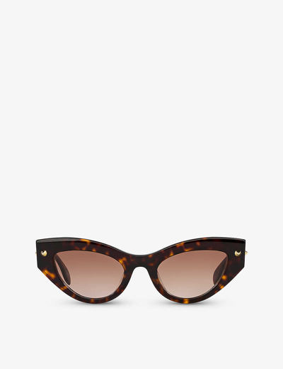 Shop Alexander Mcqueen Women's Brown Am0407s Cat-eye Tortoiseshell Acetate Sunglasses