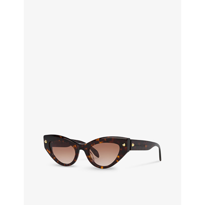 Shop Alexander Mcqueen Women's Brown Am0407s Cat-eye Tortoiseshell Acetate Sunglasses