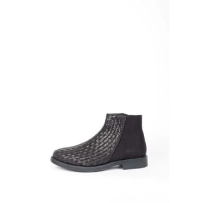 Shop Hannes Roether Woven Effect Chelsea Boot Black