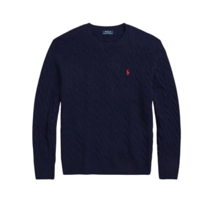 Shop Ralph Lauren Menswear Cable-knit Wool-cashmere Sweater In Blue