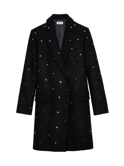 Shop Zadig & Voltaire Women's Sequined Wool-blend Coat In Noir