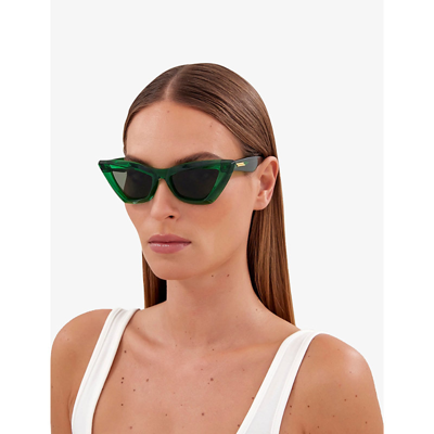 Shop Bottega Veneta Women's Green Bv1101s Cat-eye Acetate Sunglasses