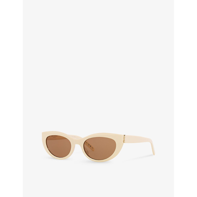 Shop Saint Laurent Women's White Slm115 Oval-frame Acetate Sunglasses