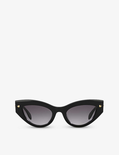 Shop Alexander Mcqueen Women's Black Am0407s Cat-eye Acetate Sunglasses