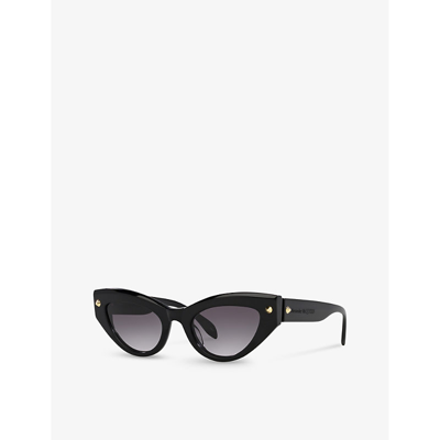Shop Alexander Mcqueen Women's Black Am0407s Cat-eye Acetate Sunglasses