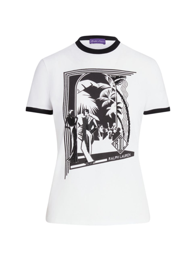 Shop Ralph Lauren Women's Graphic Rl Club Cotton T-shirt In Black White