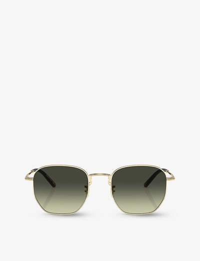 Shop Oliver Peoples Women's Gold Ov1331s Kierney Hexagonal-frame Metal Sunglasses