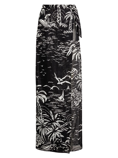 Shop Ralph Lauren Women's Yazmin Deco Beach Silk Pants In Black White