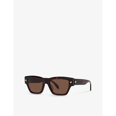 Shop Alexander Mcqueen Women's Brown Am0409s Square-frame Tortoiseshell Acetate Sunglasses
