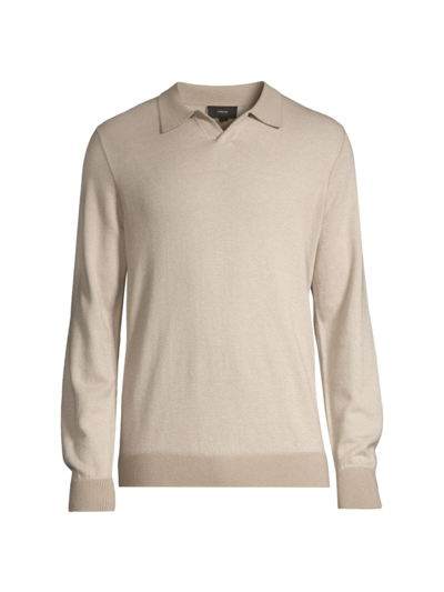 Shop Vince Men's Birdseye Wool-blend Polo Sweater In Pumice Rock Pearl