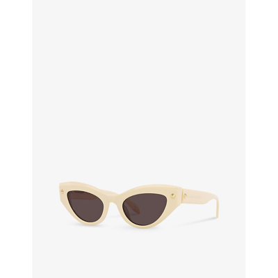 Shop Alexander Mcqueen Women's White Am0407s Cat-eye Acetate Sunglasses