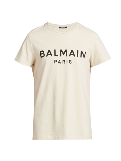 Shop Balmain Men's Logo Crewneck T-shirt In Ivory