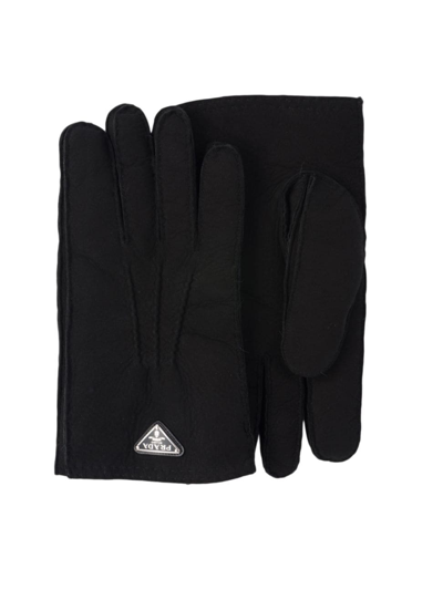 Shop Prada Men's Suede Sheepskin Gloves In Black