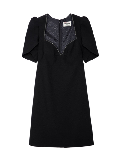Shop Zadig & Voltaire Women's Crystal-embellished Short-sleeve Minidress In Noir