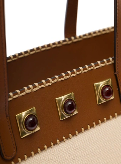 Etro Crown Me White And Brown Shopping Bag With Square Studs In Canvas Woman In Neutrals