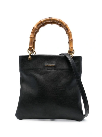 Shop Jil Sander Small Black Tote Bag With Bamboo Handles In Leather