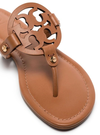 Shop Tory Burch Miller' Brown Thong Sandal With Tonal Logo In Leather