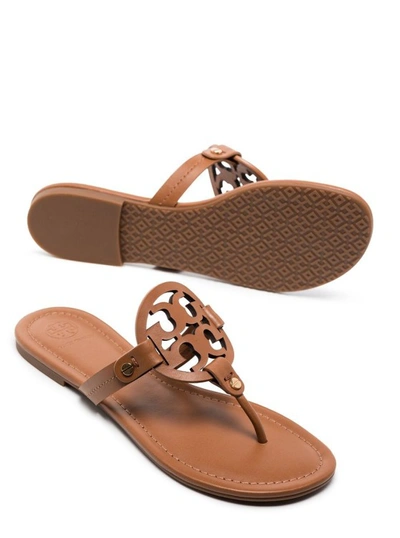 Shop Tory Burch Miller' Brown Thong Sandal With Tonal Logo In Leather
