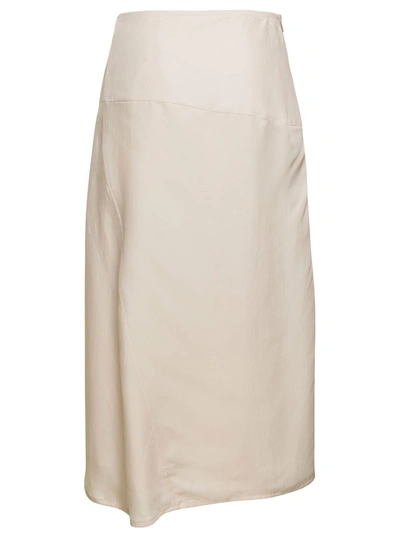 Shop Jil Sander Asymmetric Midi White Skirt With Zip Detail In Silk Blend In Neutrals