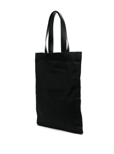 Shop Jil Sander Black Tote Bag With Logo Print In Canvas