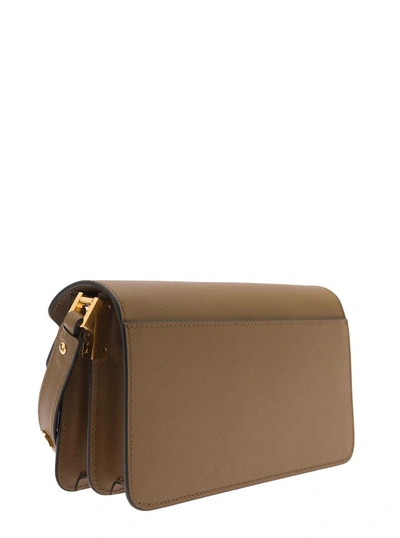 Shop Marni Trunk' Brown Shoulder Bag With Push-lock Fastening In Leather