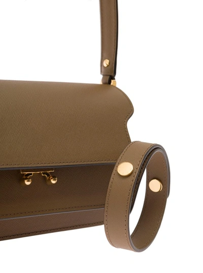 Shop Marni Trunk' Brown Shoulder Bag With Push-lock Fastening In Leather