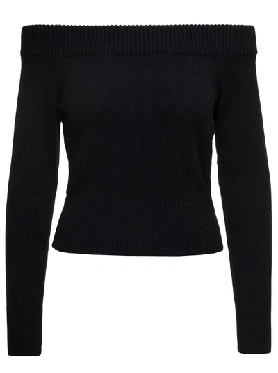 Shop Alexander Mcqueen Black Off-the-shoulders Sweater With Ribbed Trim In Wool And Cashmere
