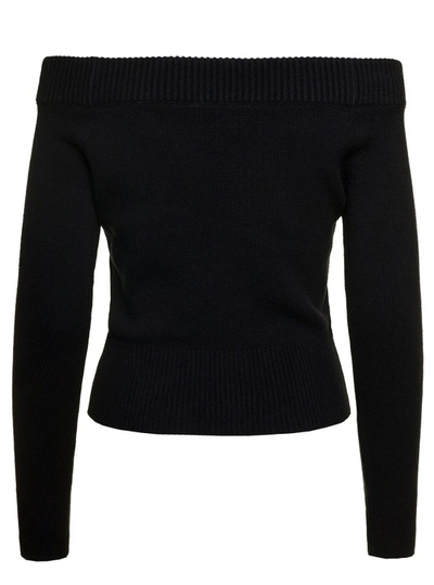 Shop Alexander Mcqueen Black Off-the-shoulders Sweater With Ribbed Trim In Wool And Cashmere