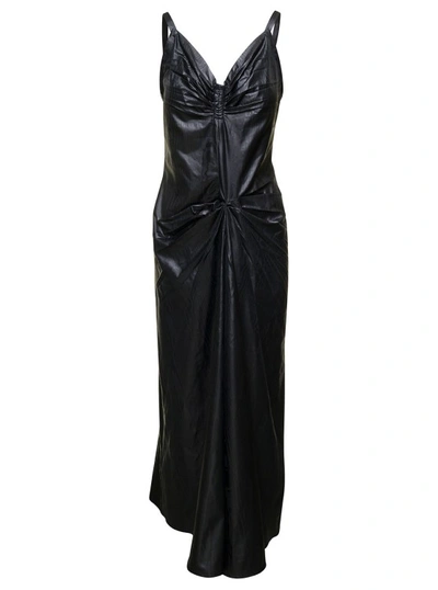 Shop Maison Margiela Black Poly Ruched Midi Dress In Polyester