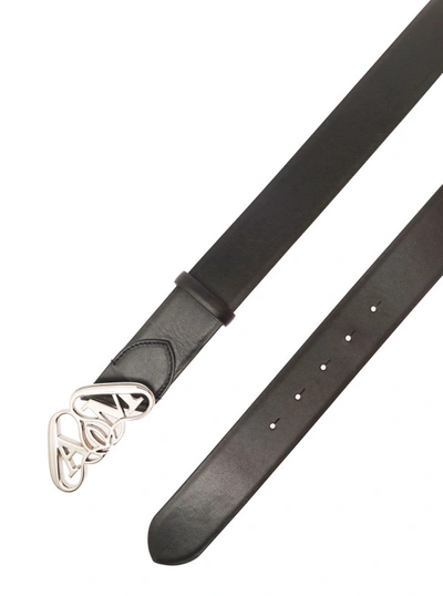 Shop Alexander Mcqueen Black Belt With Logo Belt In Smooth Leather