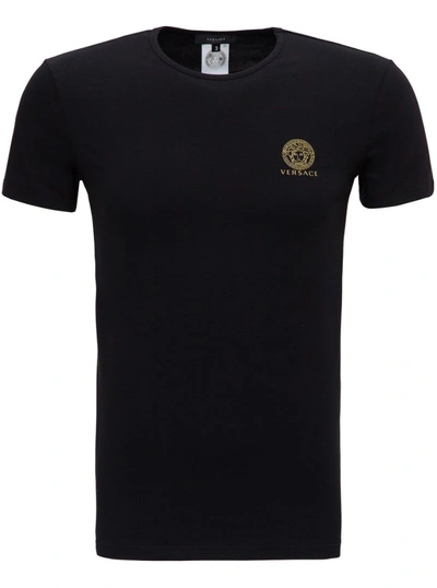 Shop Versace Black Cotton T-shirt With Medusa Logo Print